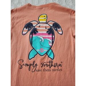 Simply Southern T-Shirt Small S Peach Orange Save Them Turtles Beach Sea Turtle